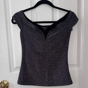 Express Women's Sparkle Blouse - Black and Silver